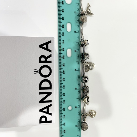 Pandora Moments Heart Clasp Snake Chain 7.1” Bracelet Sterling Silver & 9 Charms - Picture 3 of 4